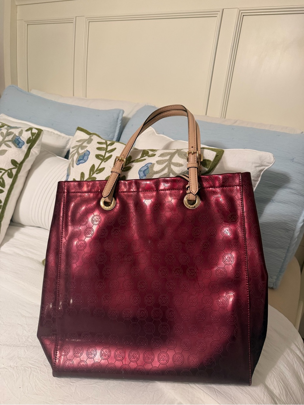 Metallic Plum Tote Bag with Leather Handles